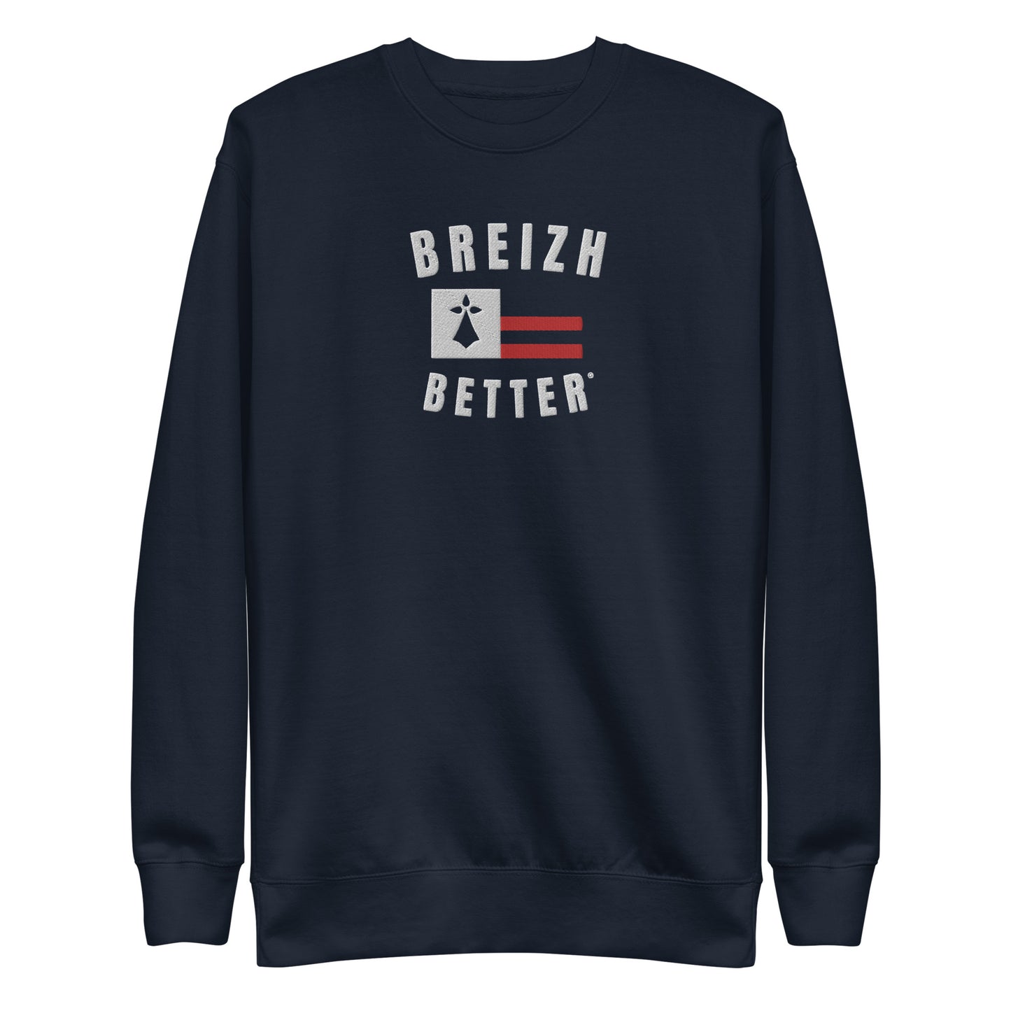 Sweatshirt premium unisexe Breizhbetter Hermine Blanc Rouge Brodé