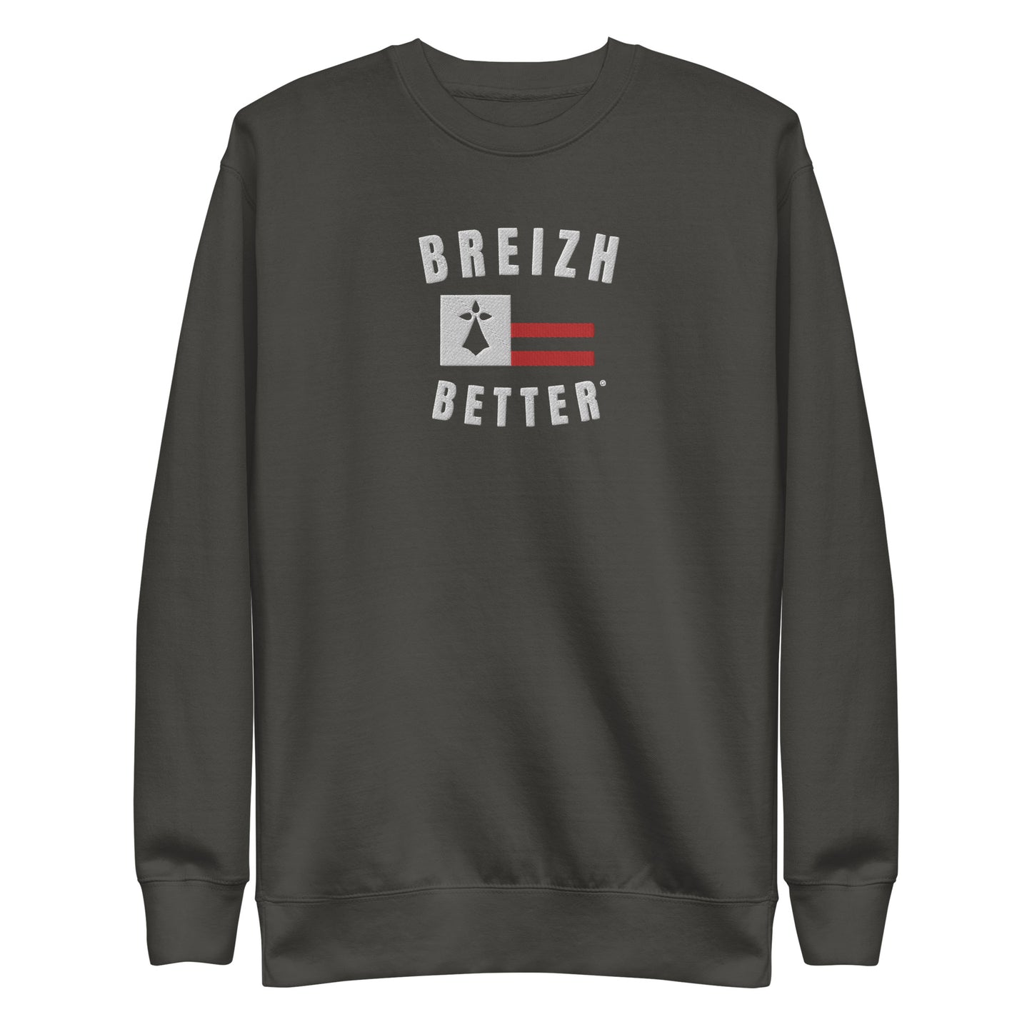Sweatshirt premium unisexe Breizhbetter Hermine Blanc Rouge Brodé