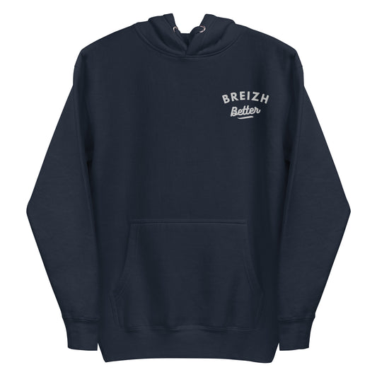 Sweat à Capuche Unisexe Breizhbetter Blanc Billy Brodé AV Imprimé AR