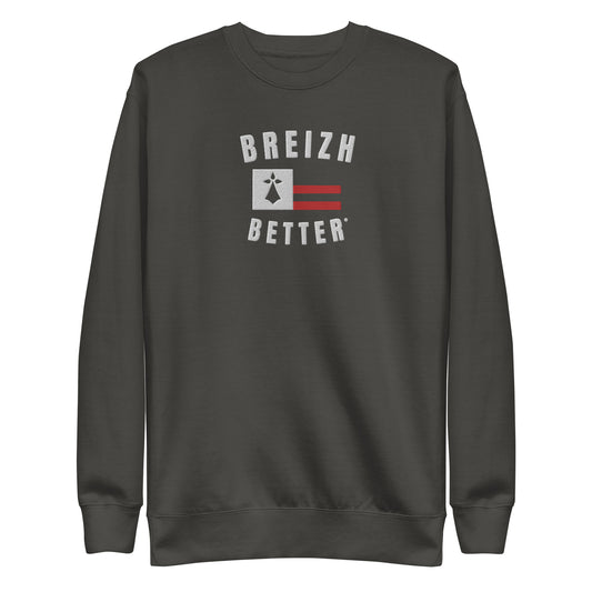 Sweatshirt premium unisexe Breizhbetter Hermine Blanc Rouge Brodé